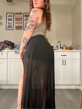 Sheer High-Slit Maxi Skirt - Black